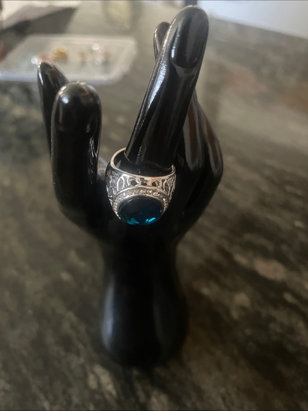 Sterling Silver Blue Oval Statement Ring